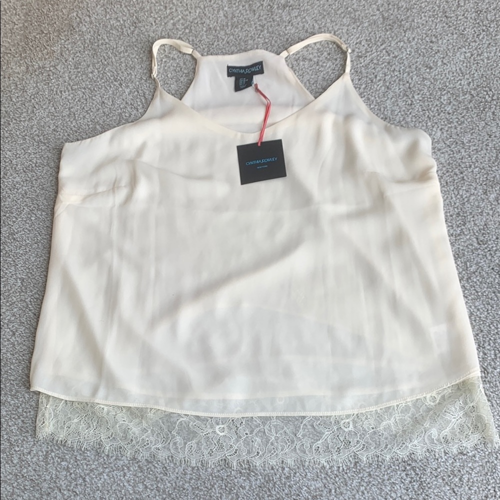 NWT Cynthia Rowley Cream Lace Trim Cami Top size M